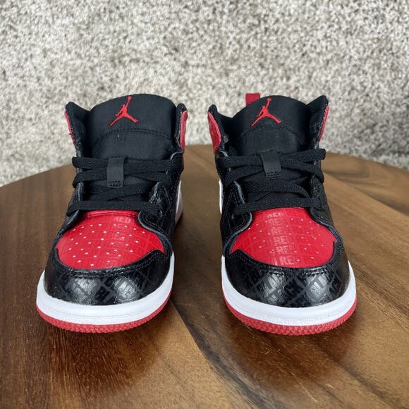 Size 9c - New Air Jordan 1 Mid SS TD Bred Black Gym Red White Toddler DM9649 001 - Picture 3 of 12
